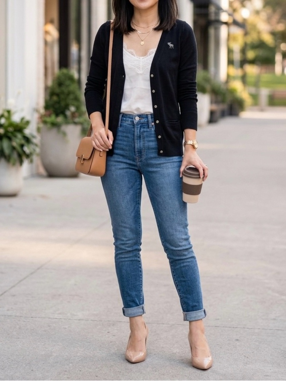 Abercrombie & Fitch Black V-Neck Cardigan with Pocket Detail